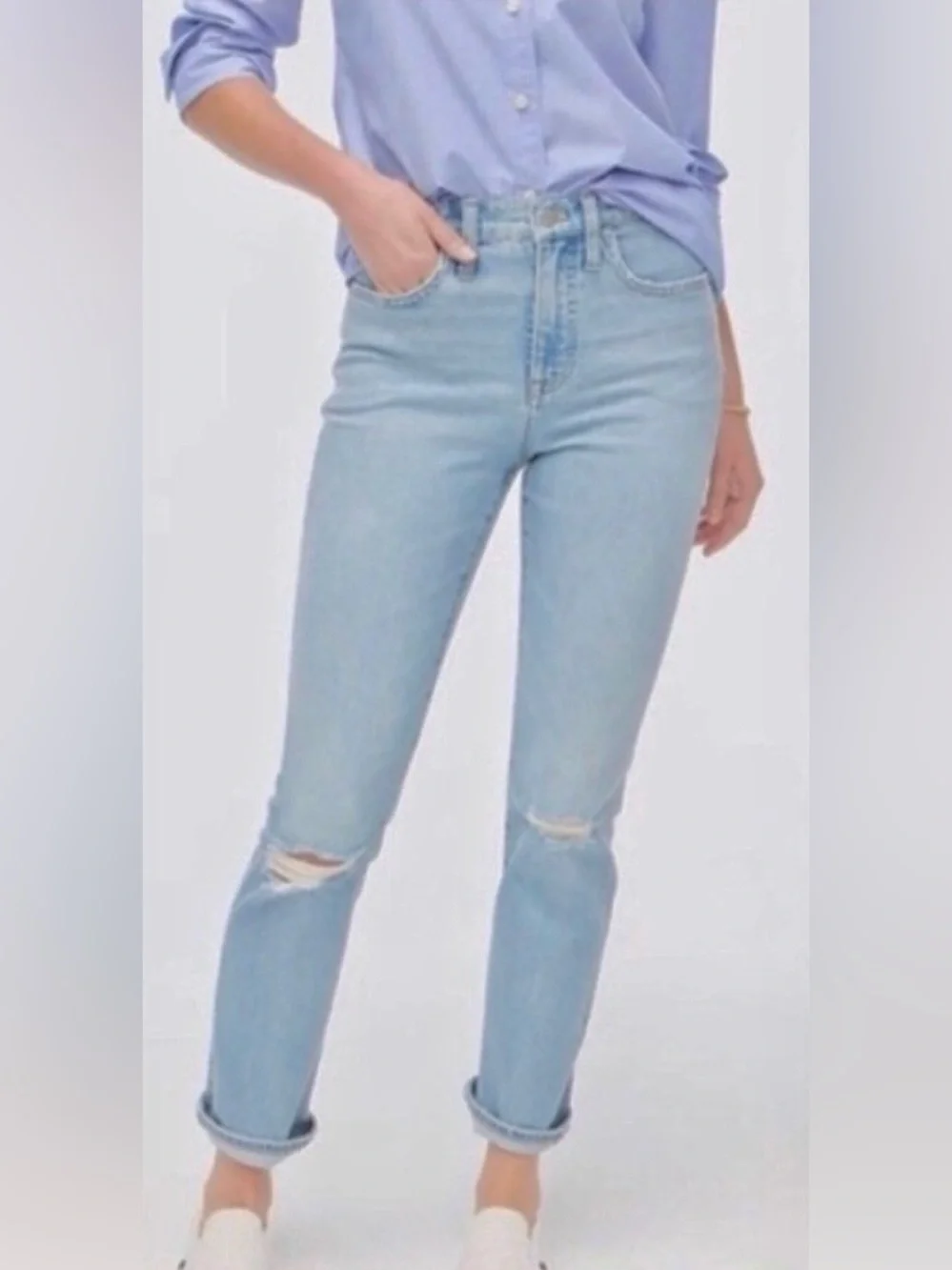 J Crew Factory Distressed Essential Straight Jeans in Palm Blue Wash Women’s 26
